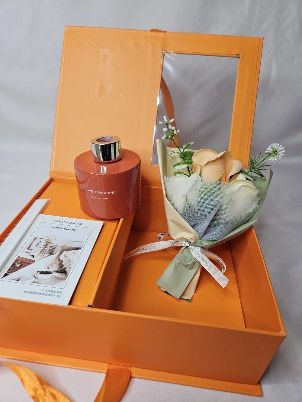 Luxury Gift Box with Reed Diffuser & Soap Flower Bouquet – Citrus Fruits